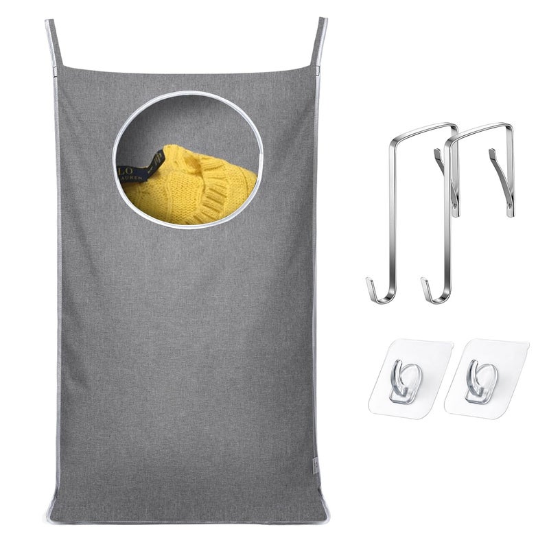 KEEPJOY Hanging Laundry Hamper Bag with 2 Different Types of Hooks, Size 20 x 30 Inch Door Laundry Hamper Storage Bag for Dirty Clothes, Blankets, and Toys (Grey, 1-Pack) - Image 1